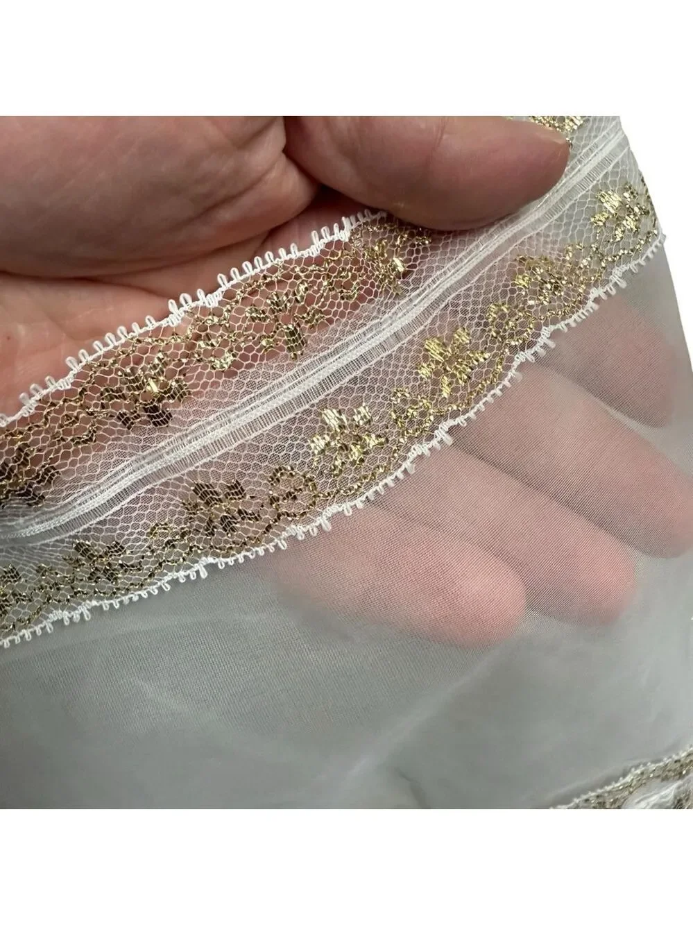 Vintage Handmade Apron One Size White with Gold Trim